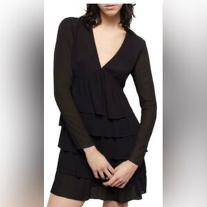 The Kooples Pleated Tiered Black Mini Dress NWT $385 Sz 1 (US Small)